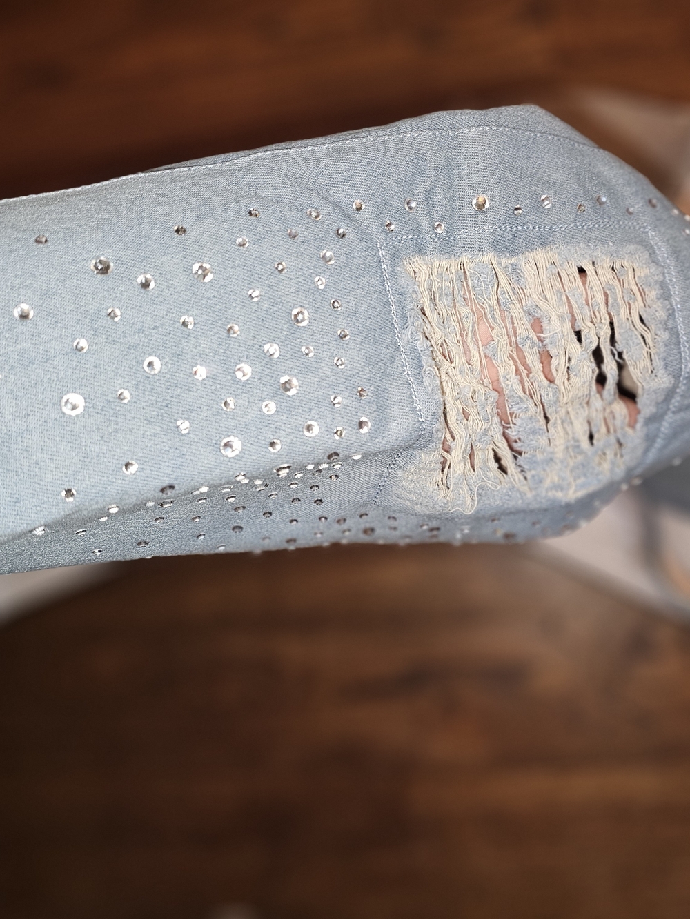 Cape Robbin Light Blue Rhinestone Distressed Denim Over-the-Knee Boots - Picture 8 of 10
